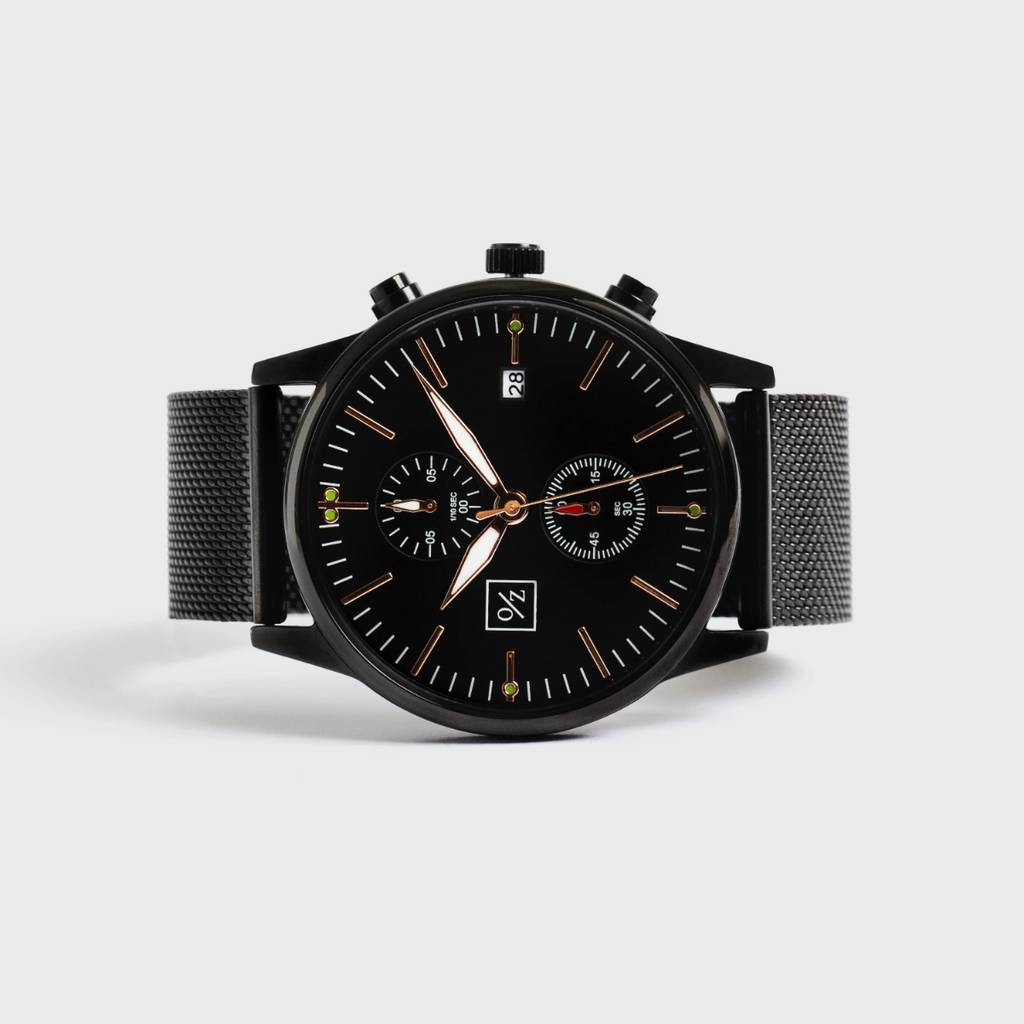 Reloj Deportivo O/Z Steel – Acero Negro con Agujas Rosé Gold