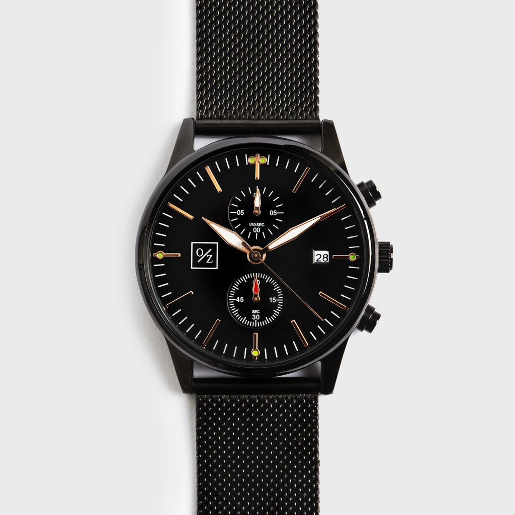 Reloj Deportivo O/Z Steel – Acero Negro con Agujas Rosé Gold