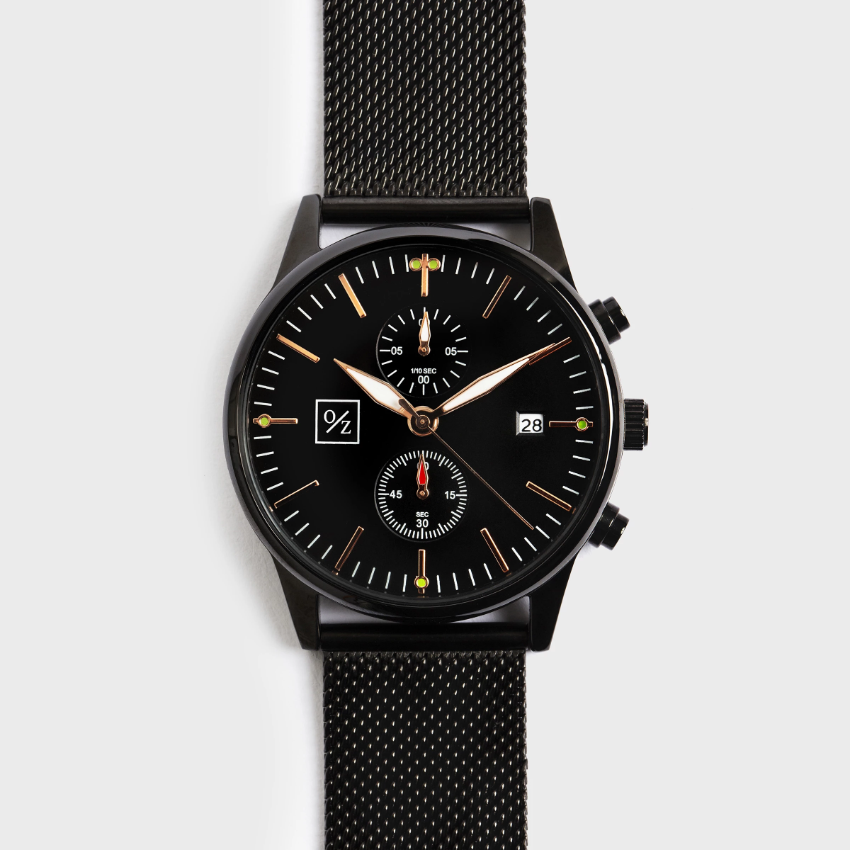 Reloj Deportivo O/Z Steel – Acero Negro con Agujas Rosé Gold